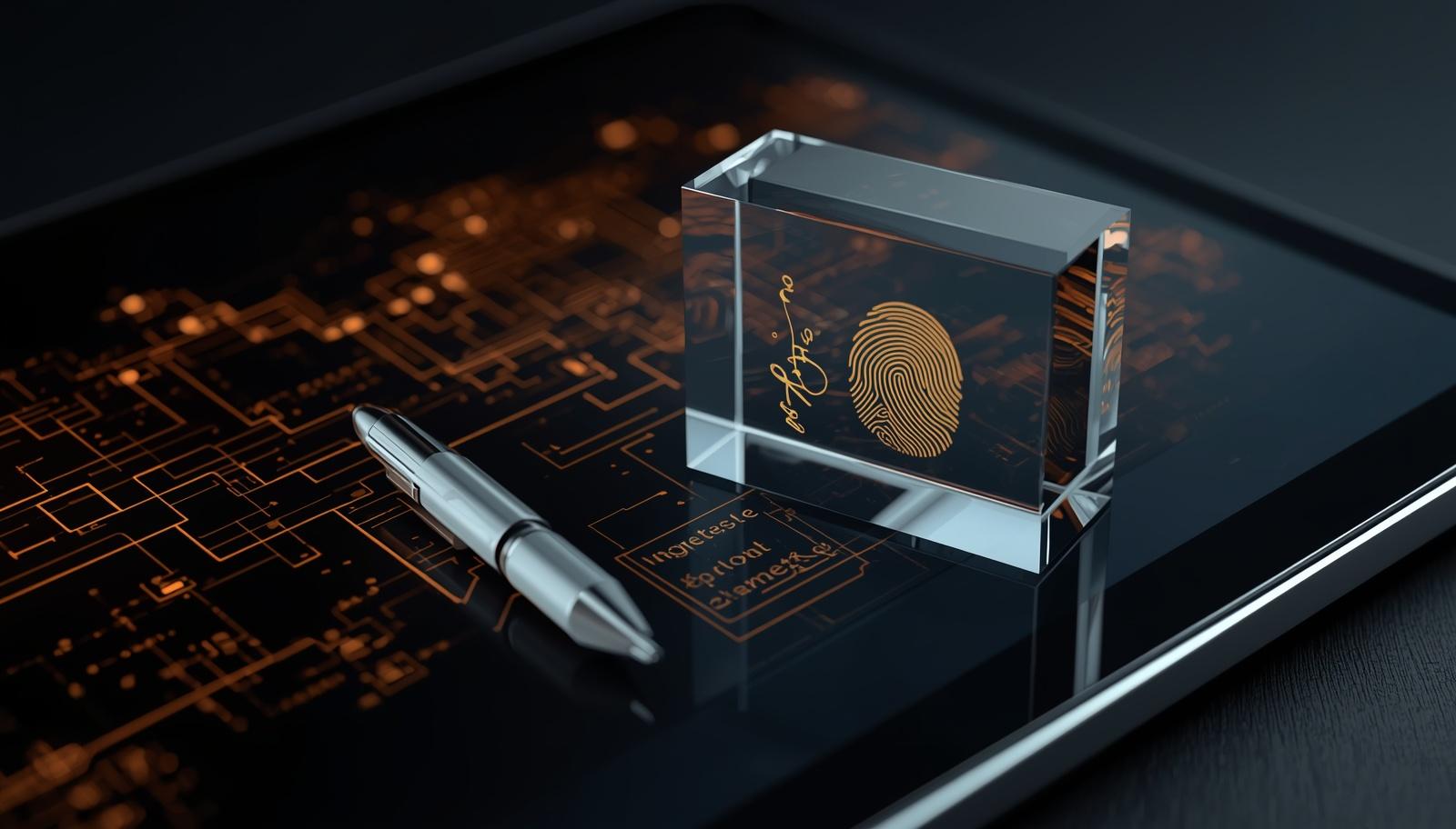 Um documento de auditoria forense sobrepondo-se ao painel de um ERP, evidenciando a assinatura criptográfica de um executivo aprovando uma decisão agêntica
