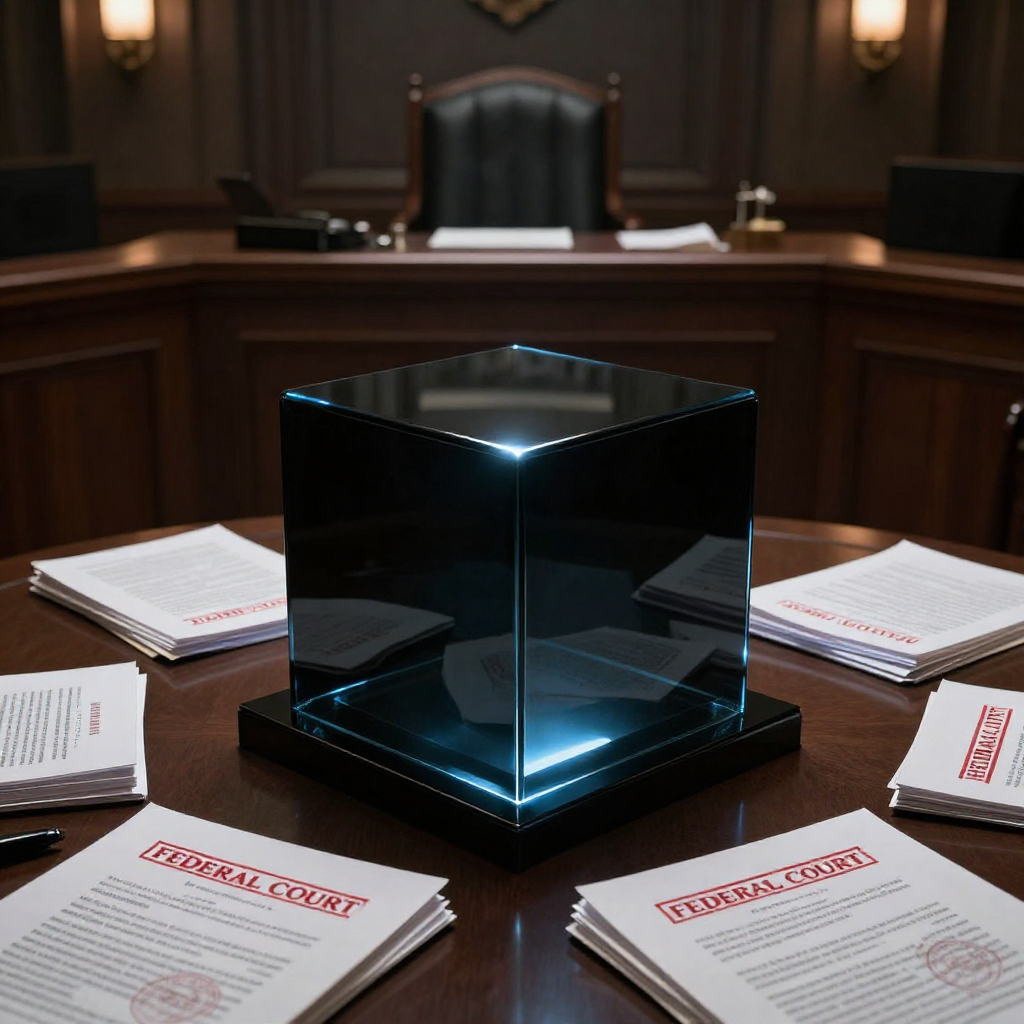 Cubo de obsidiana representando a caixa-preta fiduciária sob escrutínio